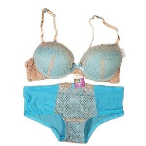 Hers by Herman Blue Lace Bra & Panty Set Sz 32B